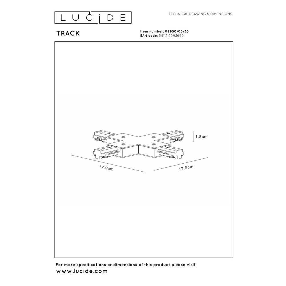 Connecteur Rail X Track Noir monophasé Lucide 5411212093660