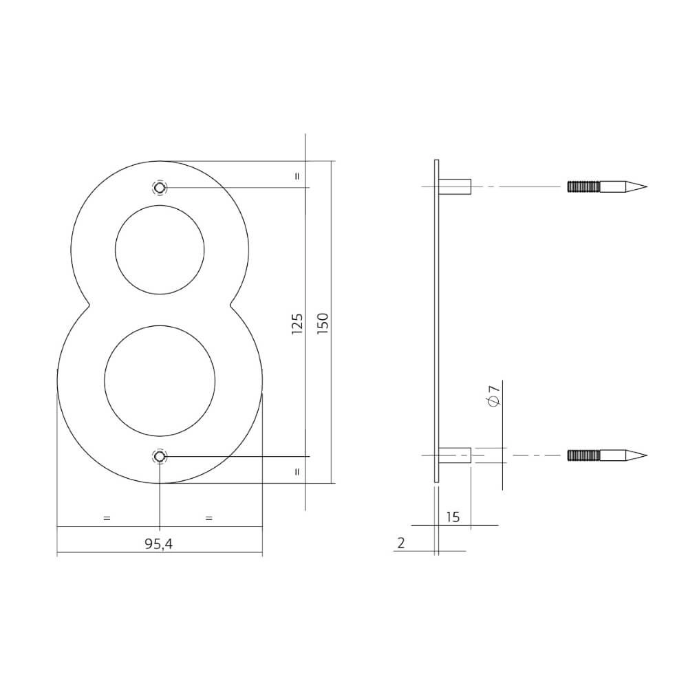 Maison numéro 8 Numbra Acier inoxydable 150x2mm Intersteel 8714186126776
