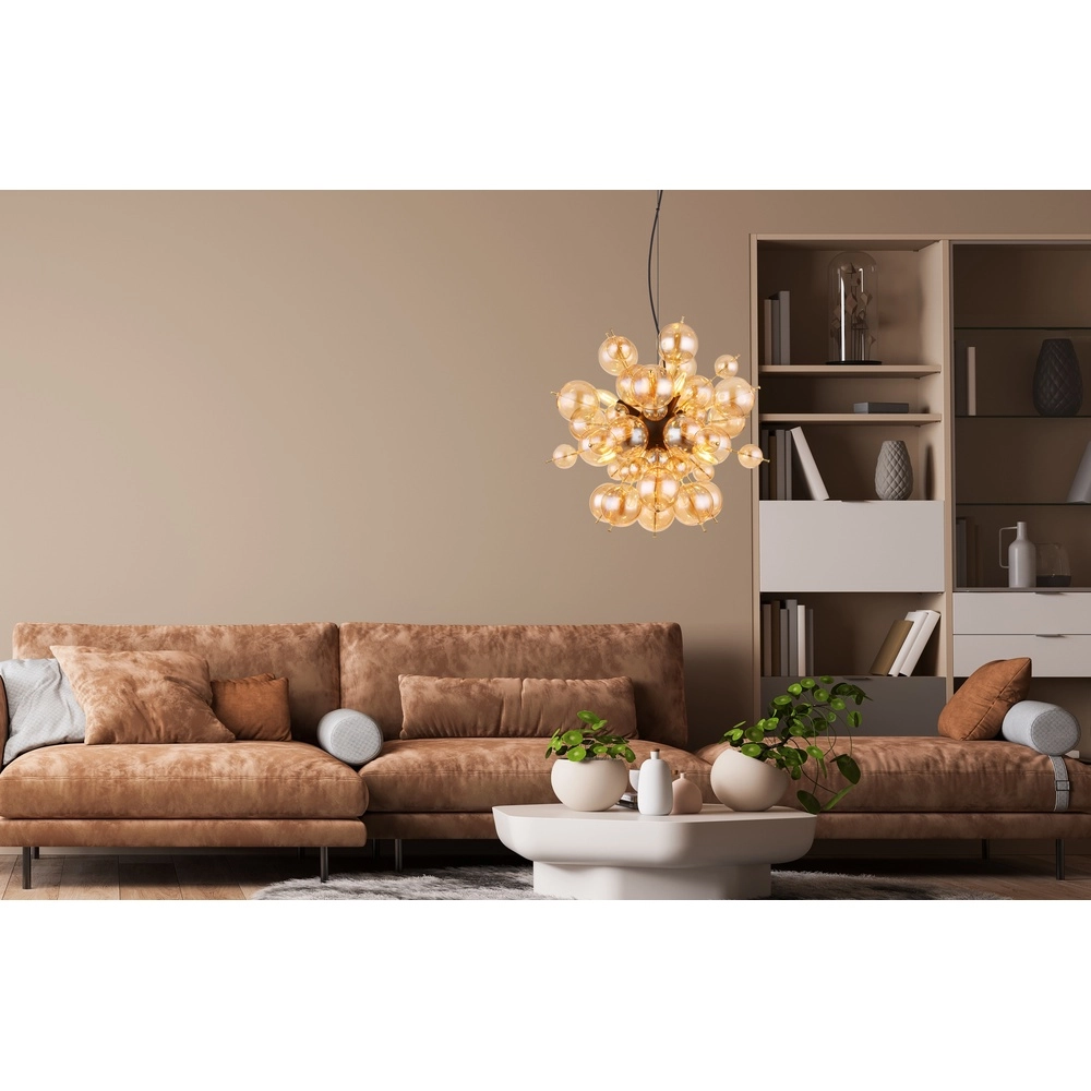 Lampe pendante unique Udo Verre ambré Ø 55cm Globo 9007371446643