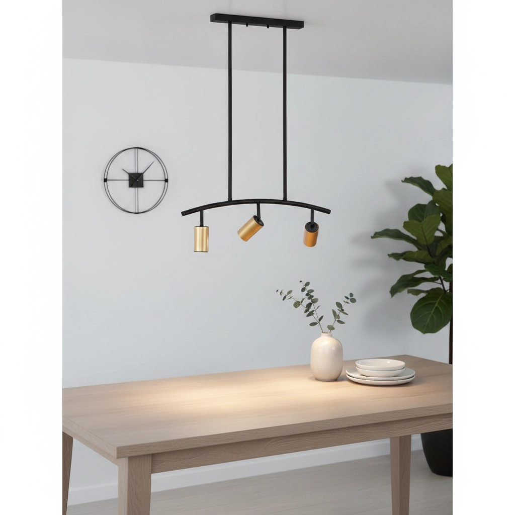 Suspension Pogno 3 lumières noir avec rond doré