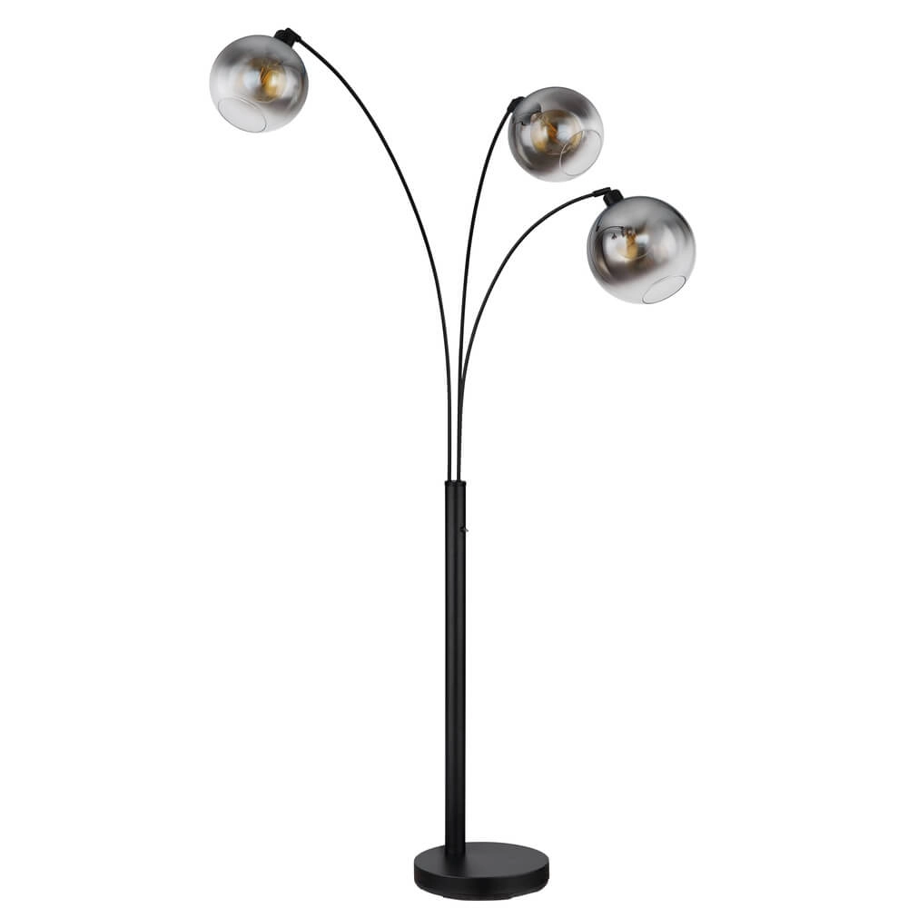 Lampadaire noir Newcastle Sphère Smoke Glass 3 lumières Globo 9007371449798