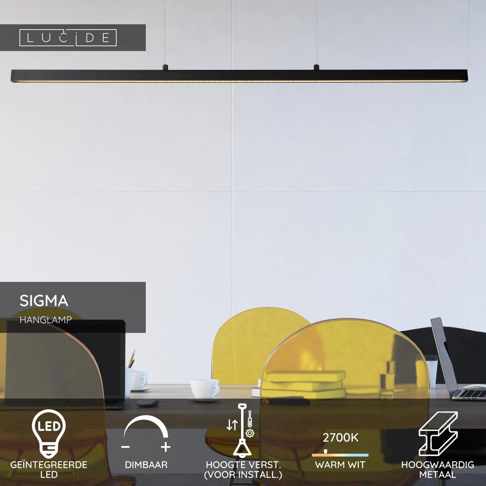 Lampe suspendue élégante Sigma noir 118,5 cm Lucide 5411212234308