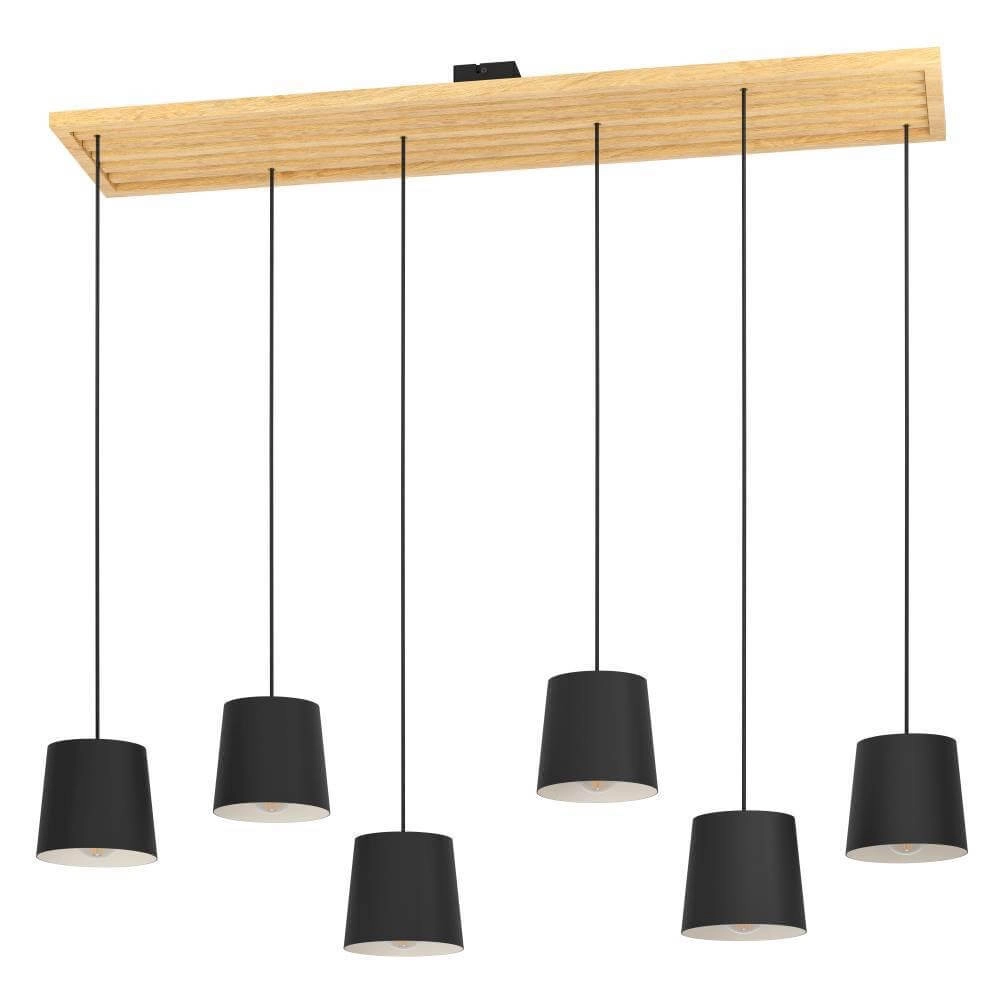 Lampe suspendue 6 lumières Camarioca bois avec du noir Lampe suspendue 6 lumières Camarioca bois avec du noir
