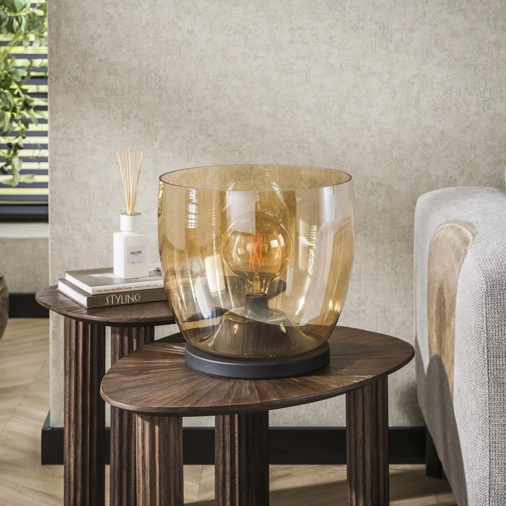 Lampe sur pied en verre ambré UP Ø 33cm - 32cm de hauteur Lyora 8716803512610