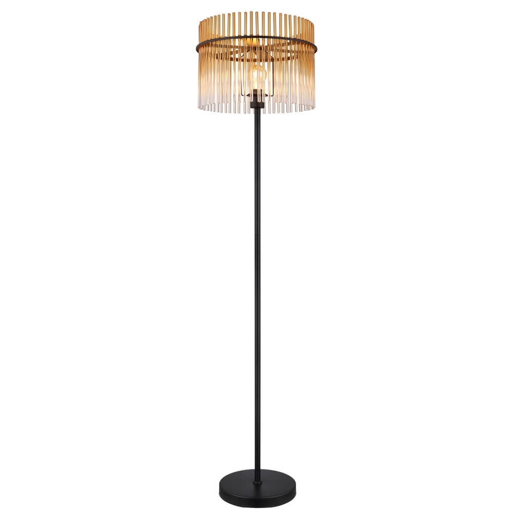 Lampadaire noir Gorley avec verre ambré Ø 38cm Lampadaire noir Gorley avec verre ambré Ø 38cm