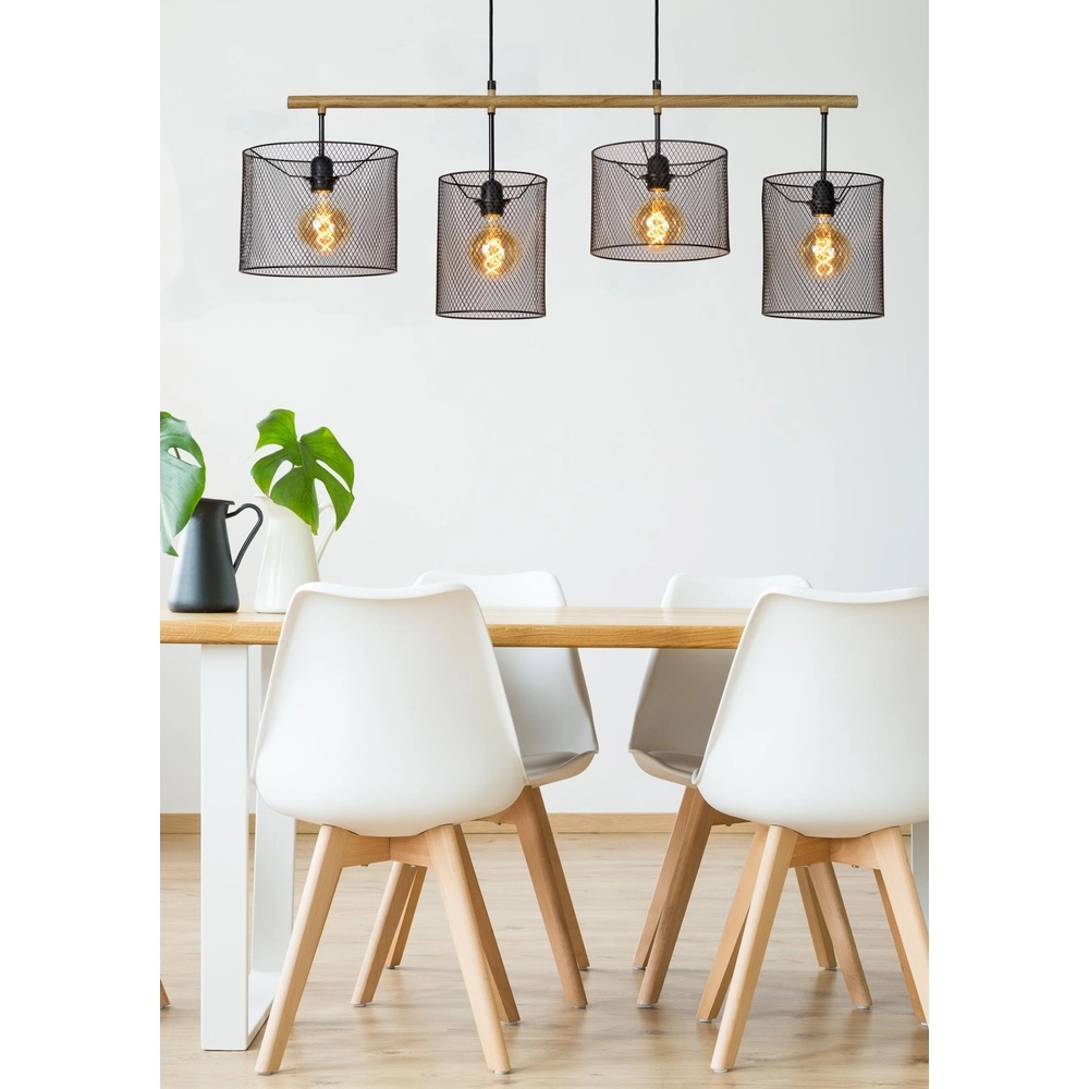 Lampe suspendue à 4 lumières Baskett noir avec bois Lucide 5411212450531
