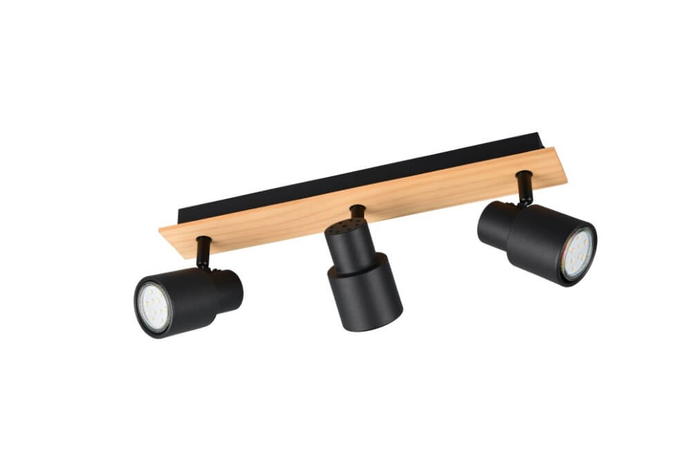 Plafonnier 3 lumières Pierre noir avec bois Trio 4017807638196