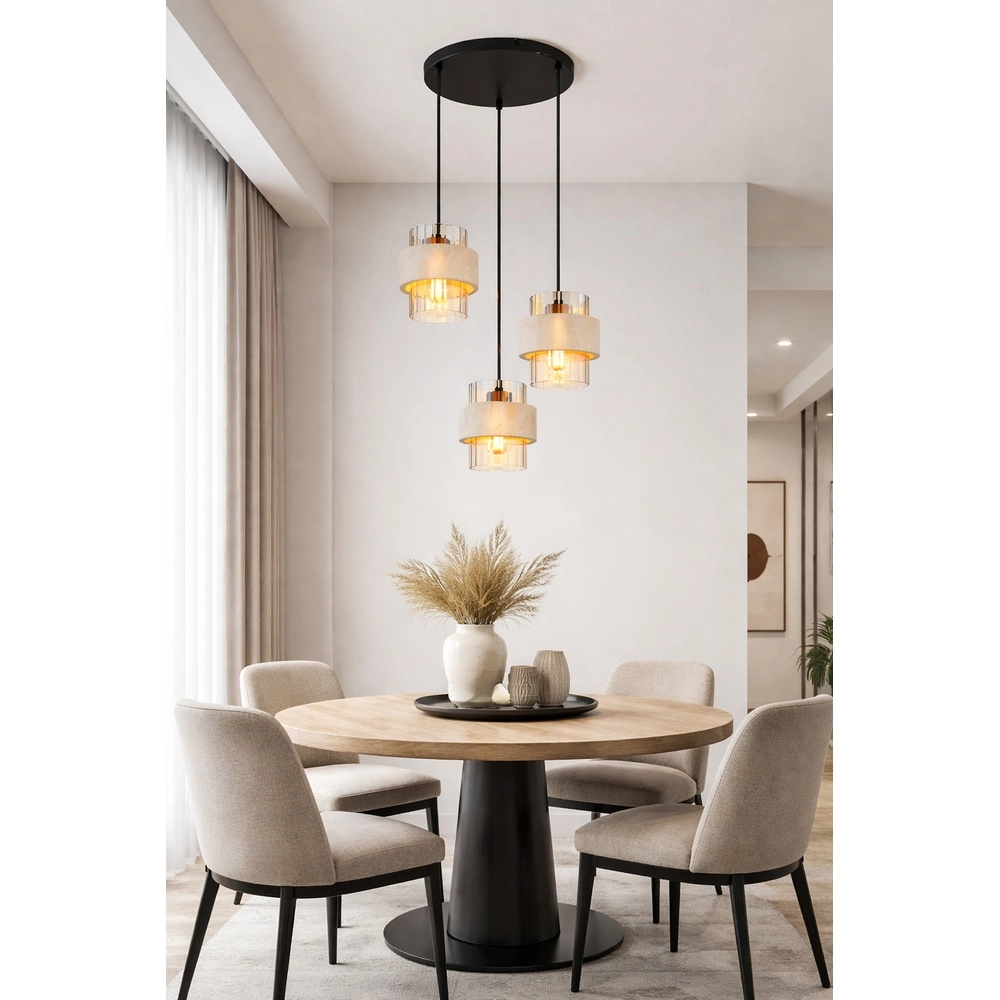 Lampe pendante à 3 lampes Daren noir avec marbre Globo 9007371589654