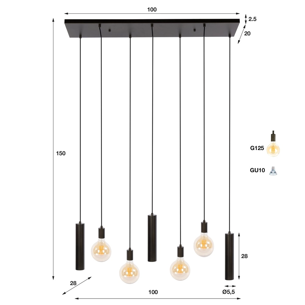 Lampe pendante de conception Senso Marron sienne à 7 lumières Lyora 8716803515024