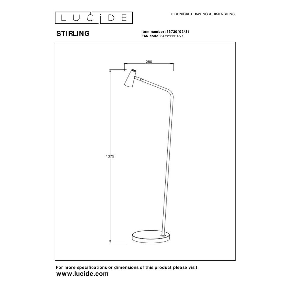 Lampe sur pied rechargeable Stirling Blanc Lucide 5411212361271