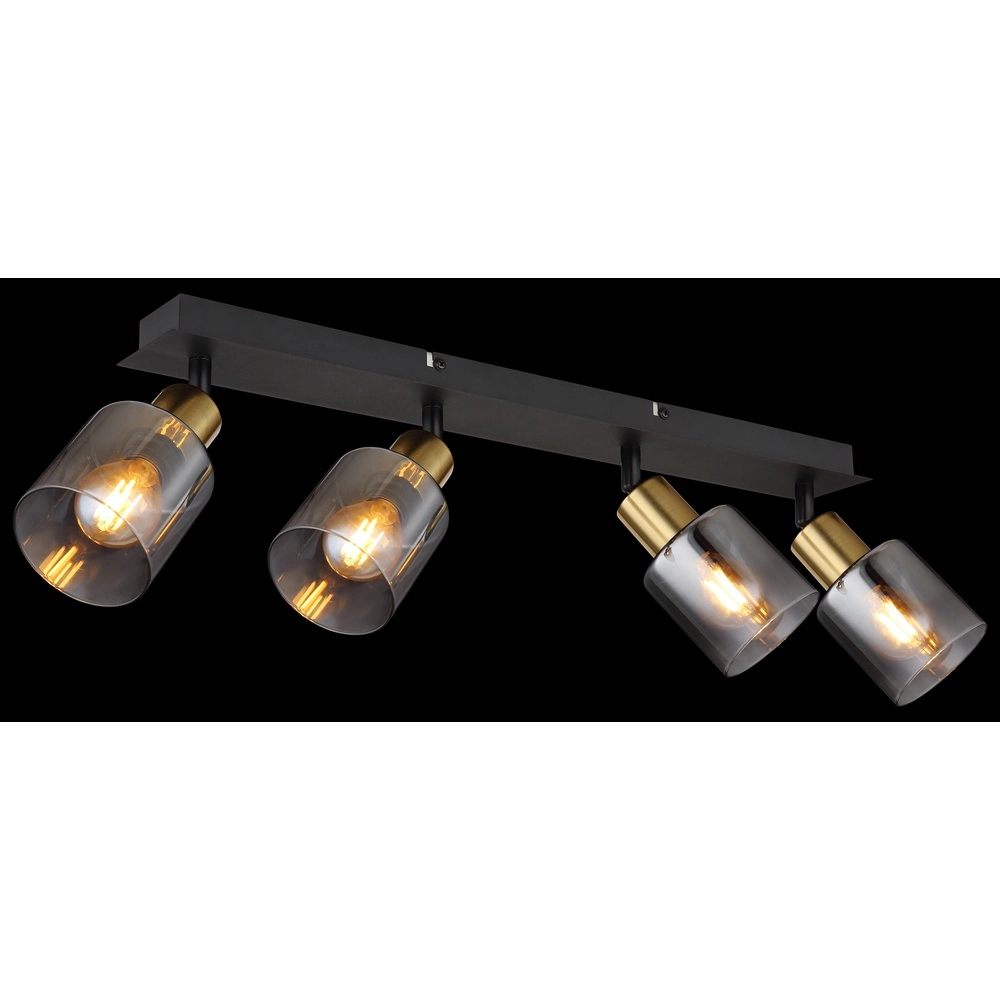 Lampe de plafond à 4 lumières Hollsy noir avec verre fumé Globo 9007371451852