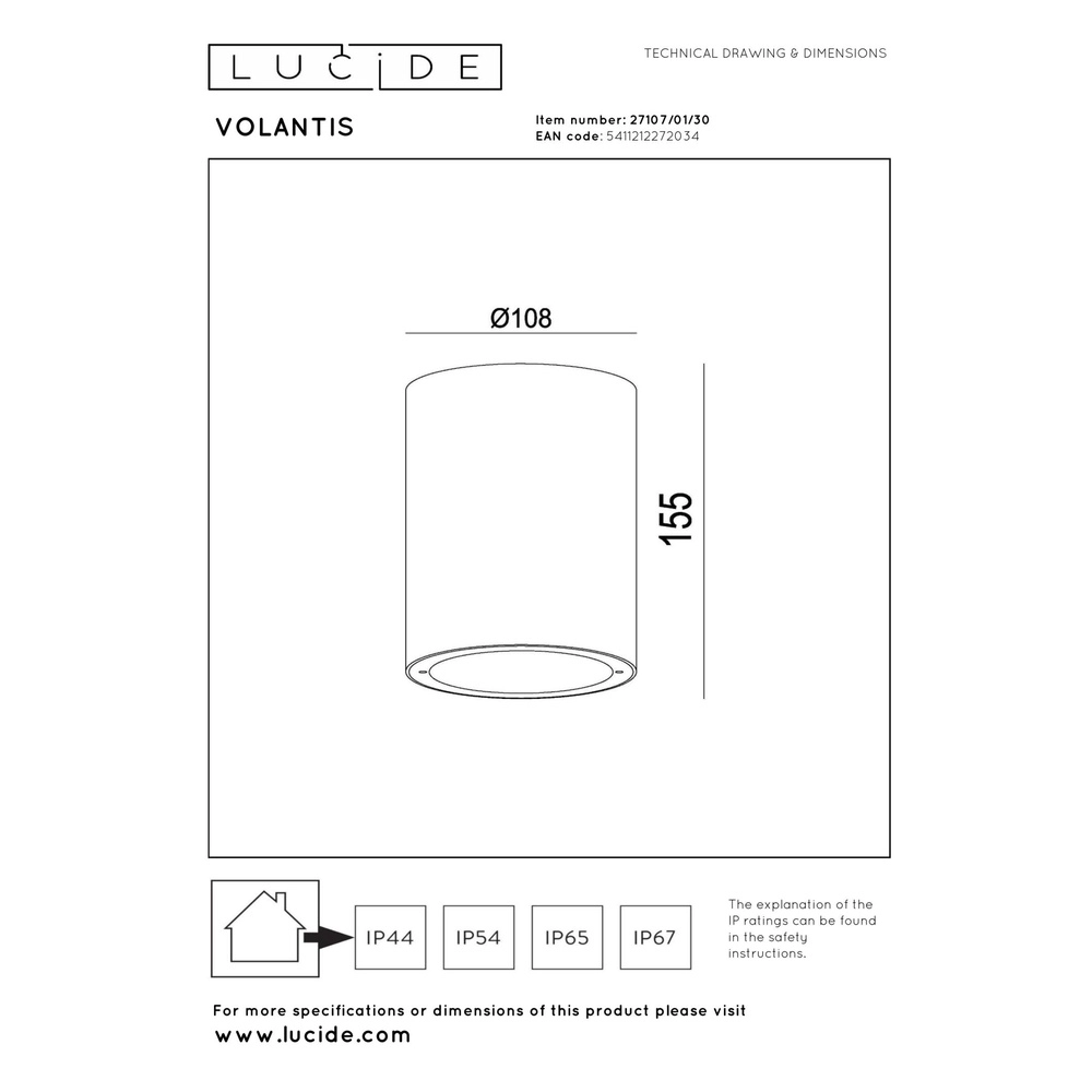 Projecteur de plafond Volantis IP54 noir Lucide 5411212272034