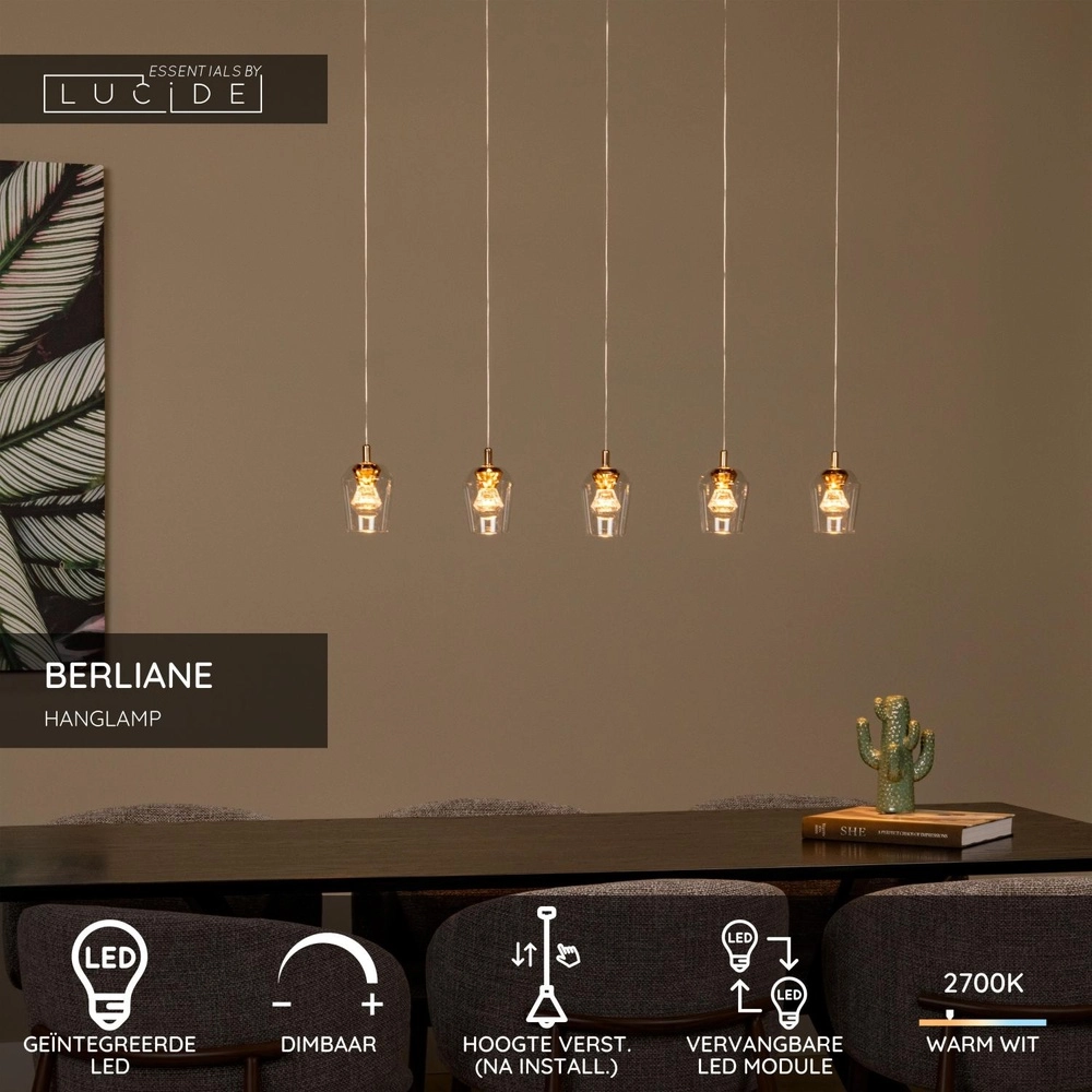 Lampe pendante unique Berliane Quinte droite à 5 lumières Lucide 5411212011008