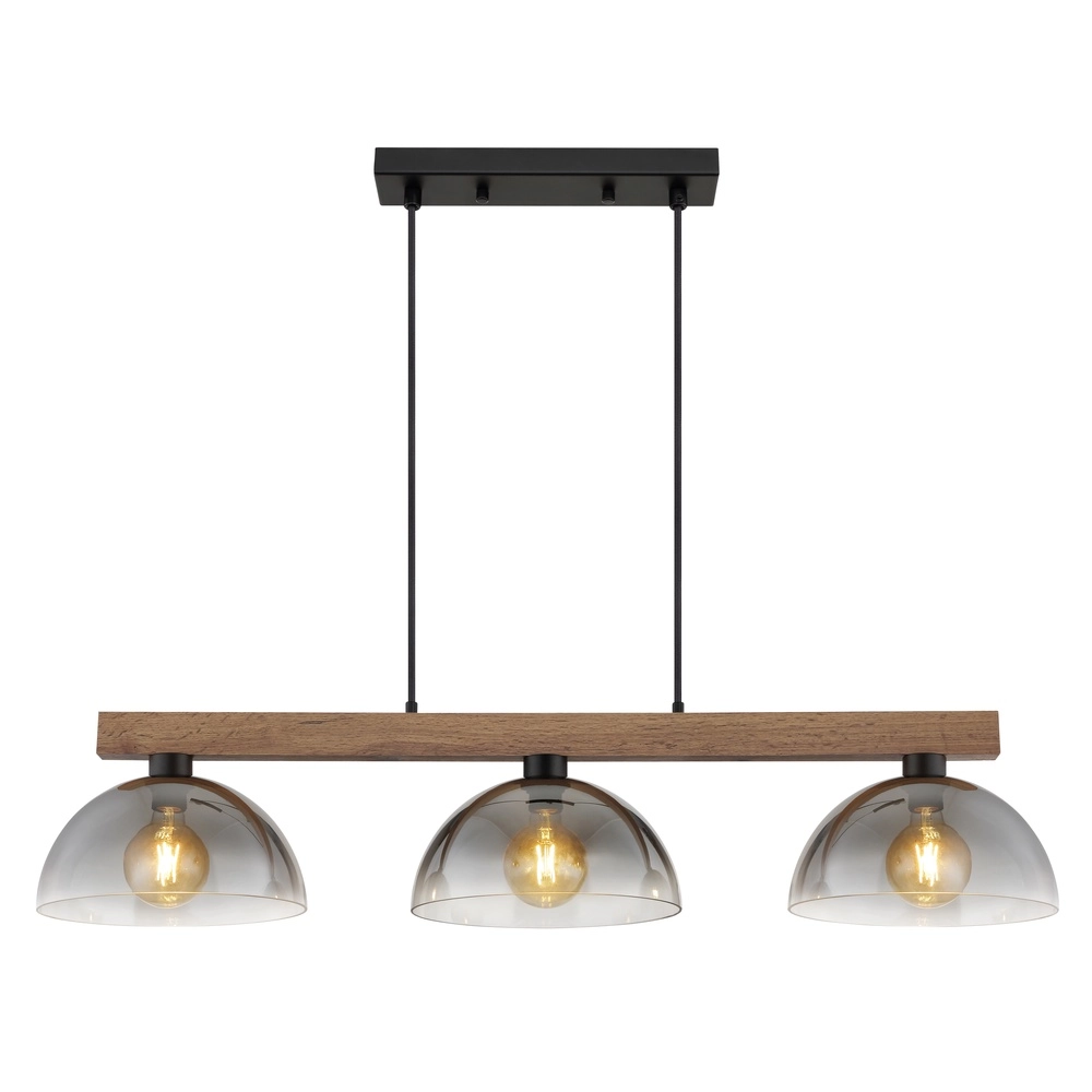 Lampe pendante de campagne Romy 3-noir clair avec bois Globo 9007371586356