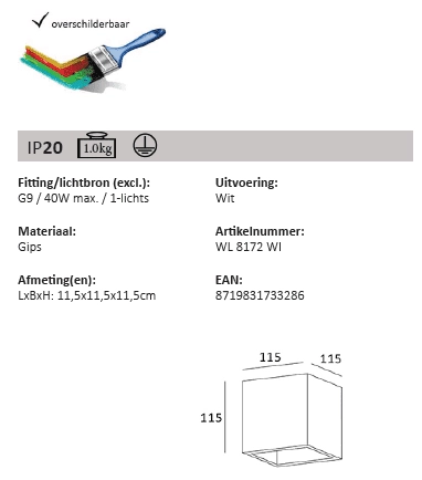 Spot mural à peindre Plaster Square Haut-Bas blanc Artdelight 8719831733286