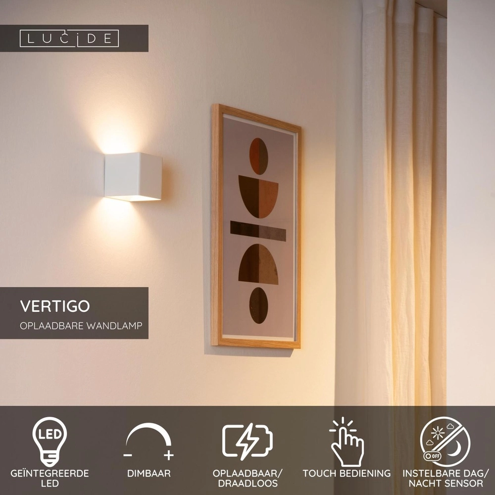 Lampe murale rechargeable Vertigo Blanc magnétique Lucide 5411212272393