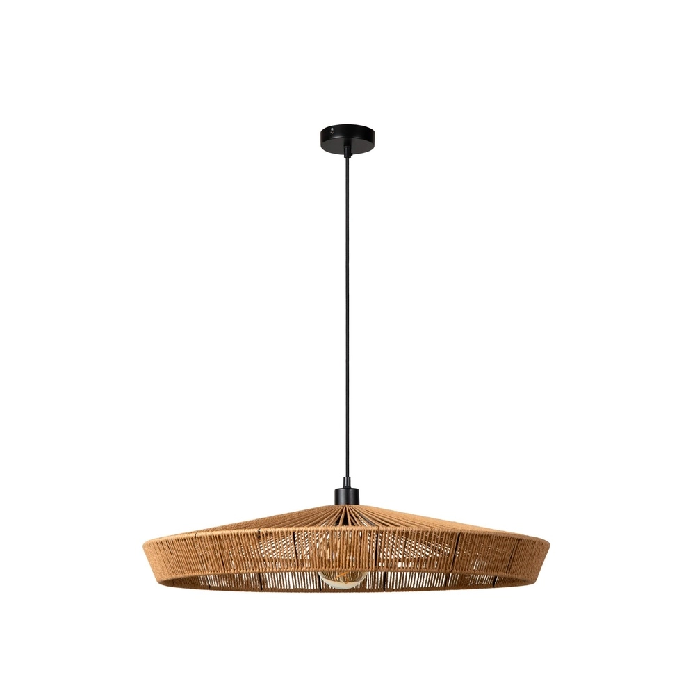 Lampe suspendue Yunkai Ø 70 cm noir avec rotin