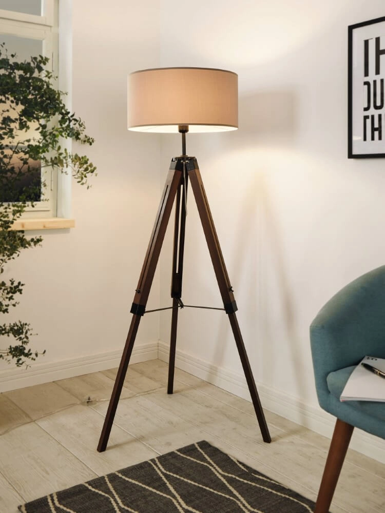Lampadaire Lantada Trépied 106cm bois taupe Eglo 9002759441159