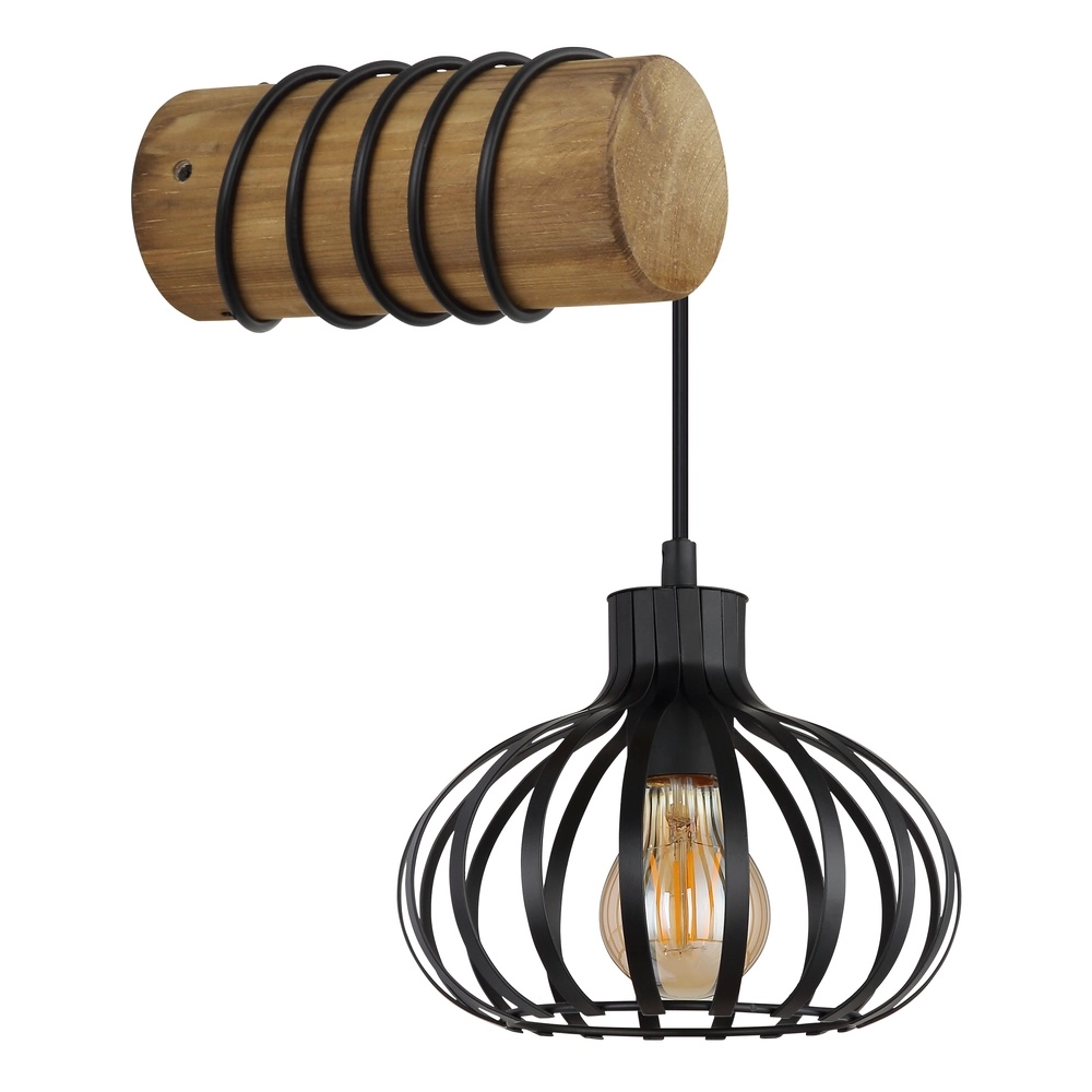 Lampe murale de campagne Caldwell noir avec bois Globo 9007371592586