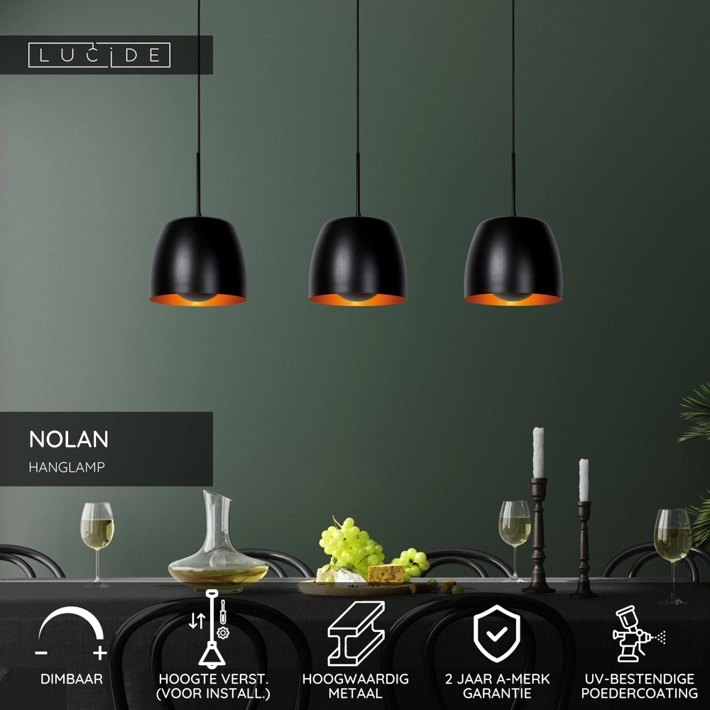 Lampe pendante à 3 lampes Nolan Noir Lucide 5411212302892