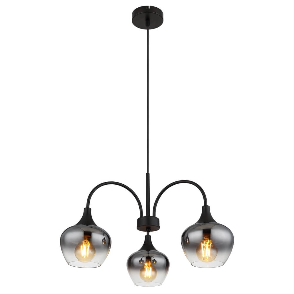 Suspension 3 lumières Maxy noir avec verre fumé Suspension 3 lumières Maxy noir avec verre fumé