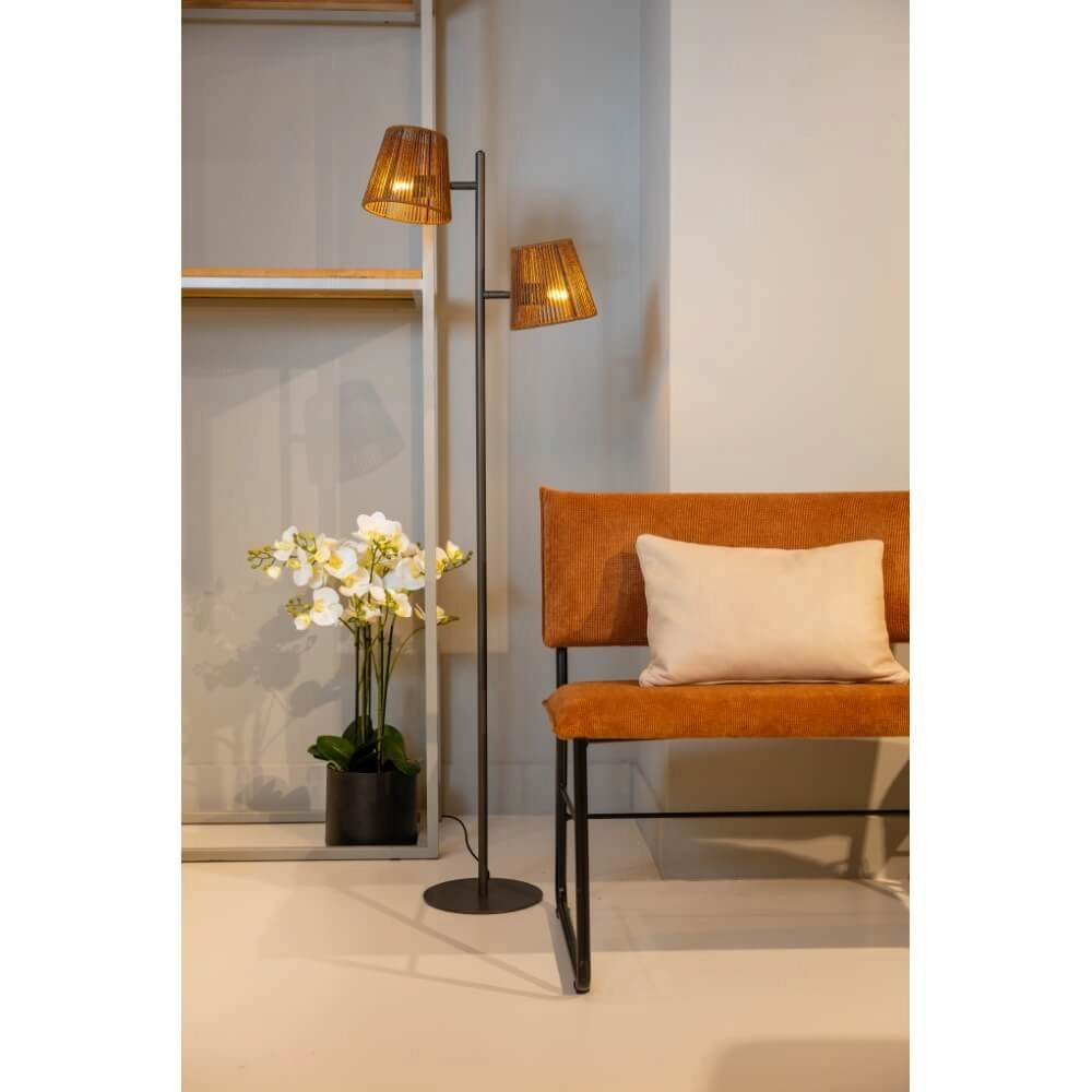 Lampadaire Daan marron avec capuchons en rotin ETH 8720195309338