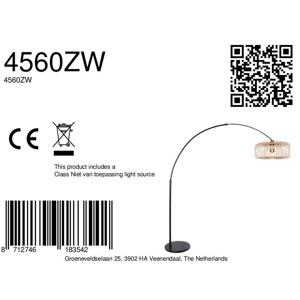 Lampe à arc Sparkled Light Capuche noire et rotin Steinhauer 8712746183542