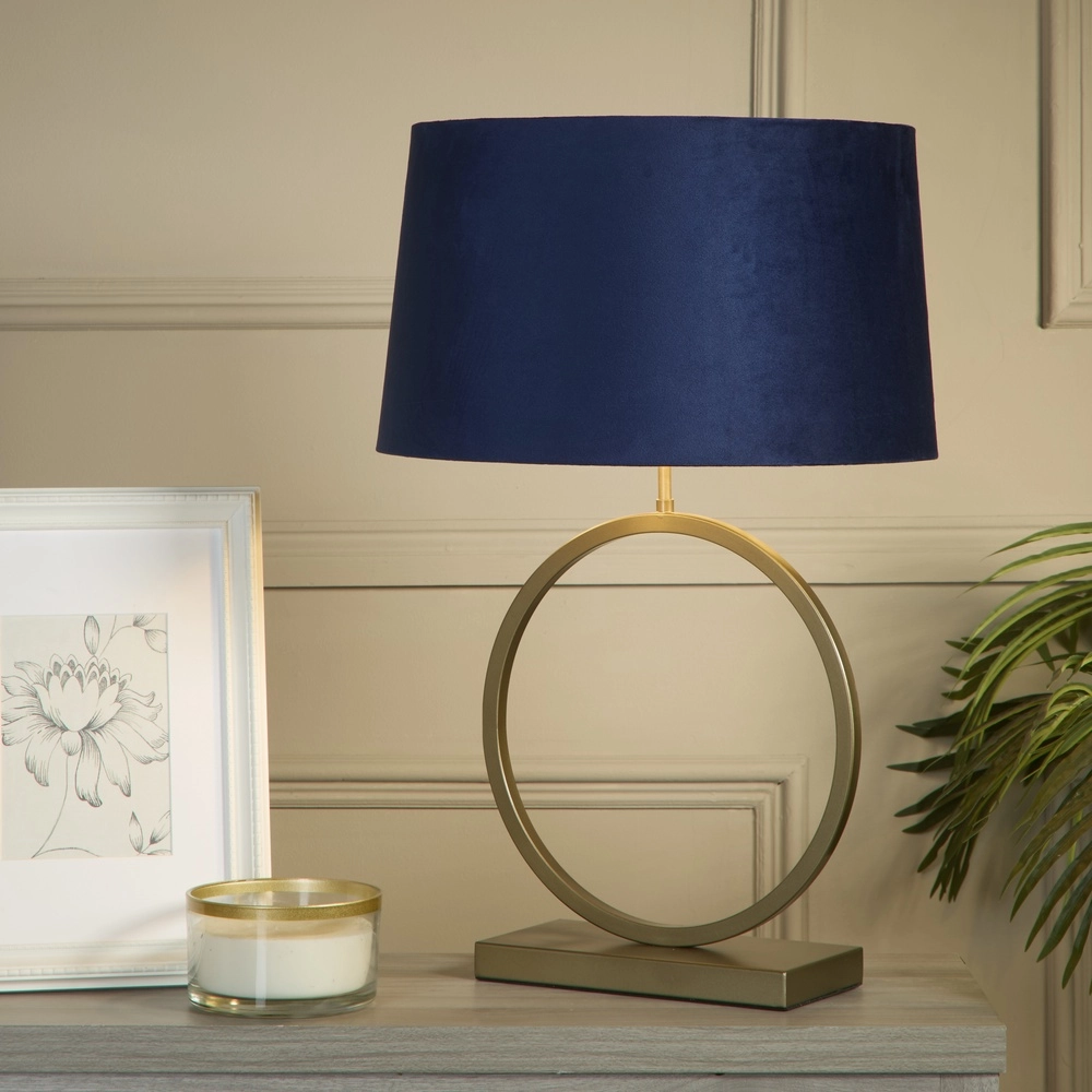 Lampe de table Elegant bronze avec capuchon bleu Searchlight 5053423304960