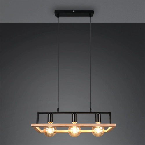 Lampe pendante de conception Bano noir avec bois Trio 4017807673364