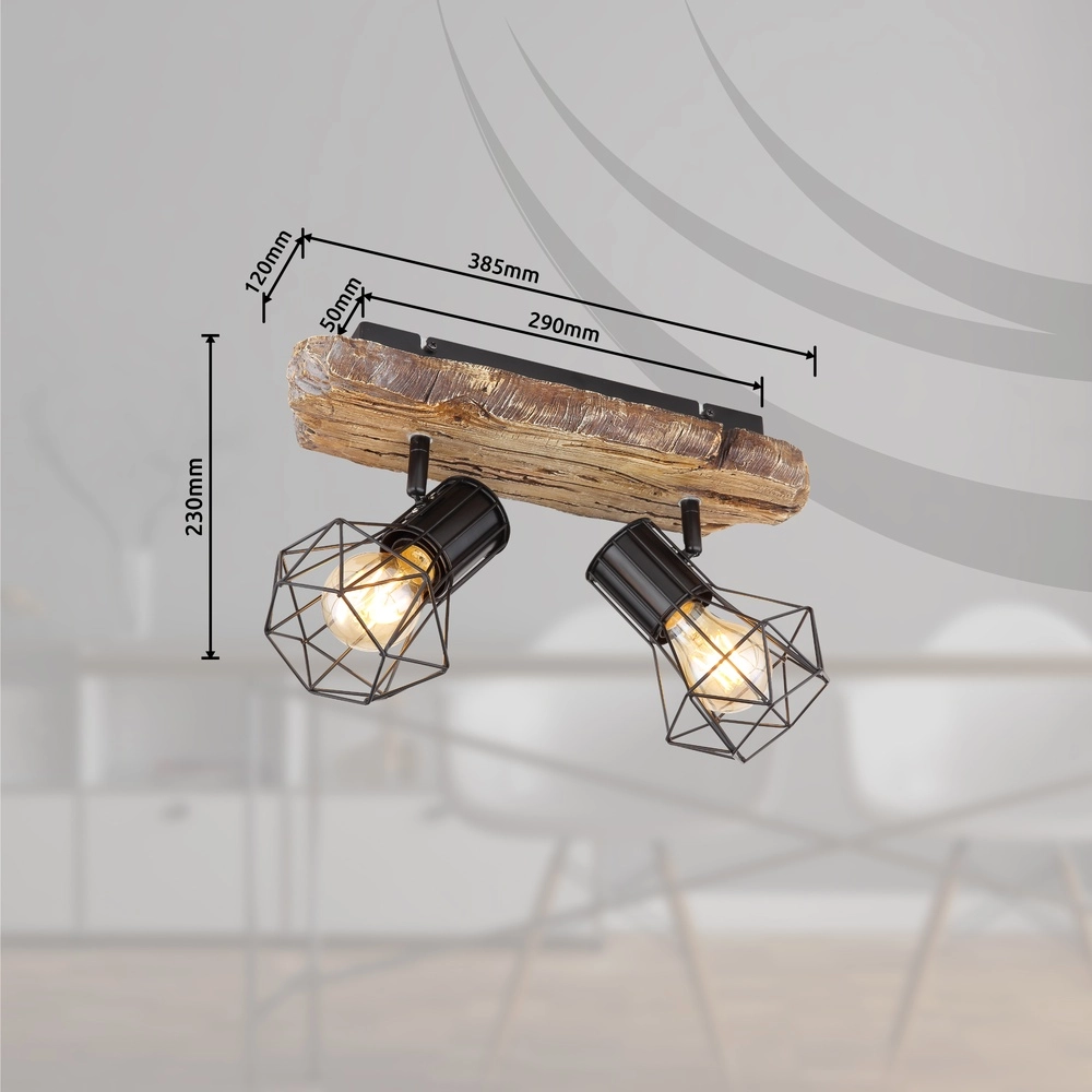 Lampe de plafond Priska 2-noir clair avec bois Globo 9007371442362