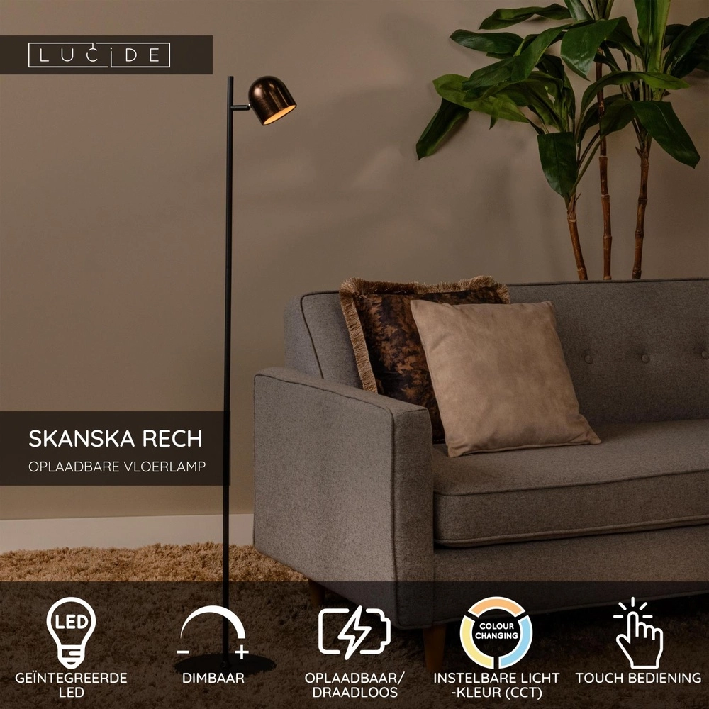 Lampe sur pied rechargeable Skanska Rech Café brun Lucide 5411212032171