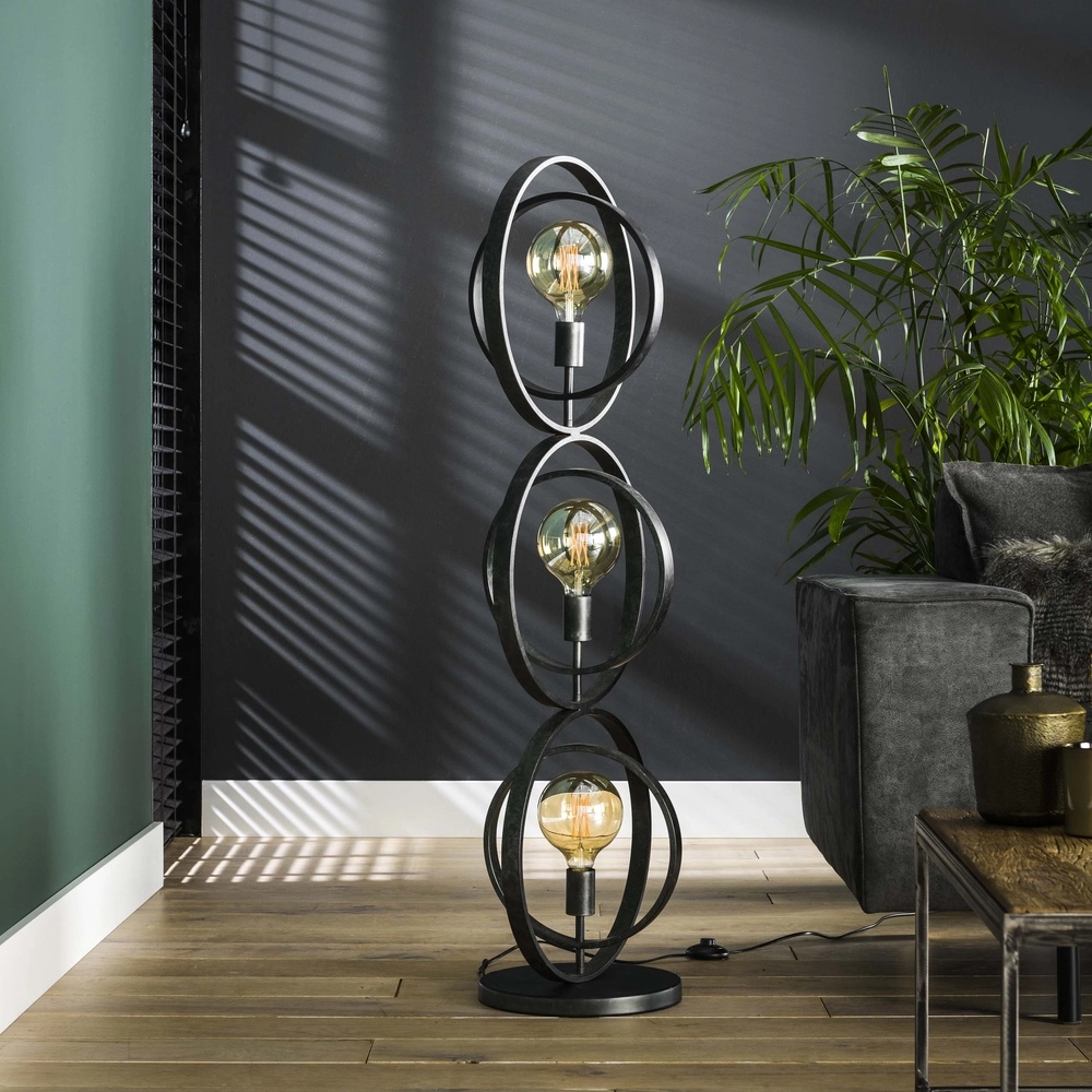 Lampe sur pied à 3 lumières en charbon Turn E27 - Ø 40cm Lyora 8716803513082