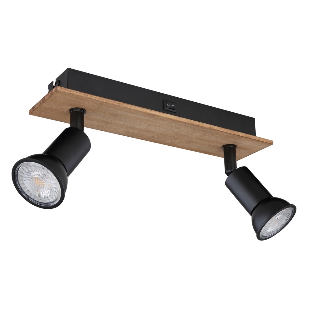 Projecteur de plafond Drew noir avec deux lumières en bois Globo 9007371430789