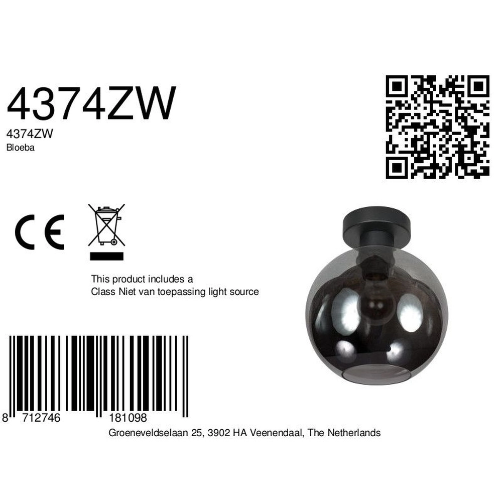 Plafonnier Bloeba boule de verre fumé Ø 20cm Steinhauer 8712746181098