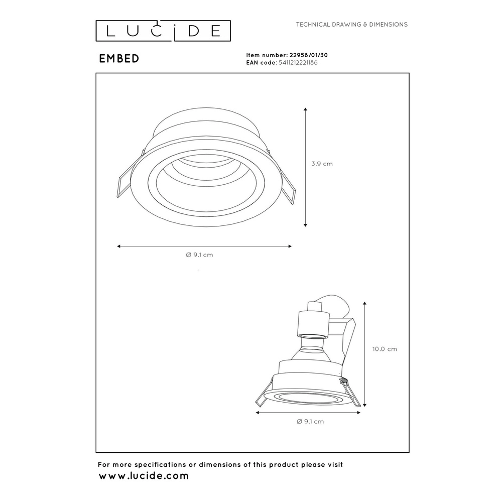 Projecteur rond encastré Embed Noir Lucide 5411212221186