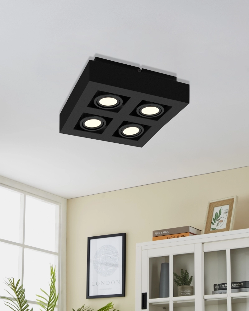 Spot apparent noir Mendoza 4 lumières Eglo 9002759310653