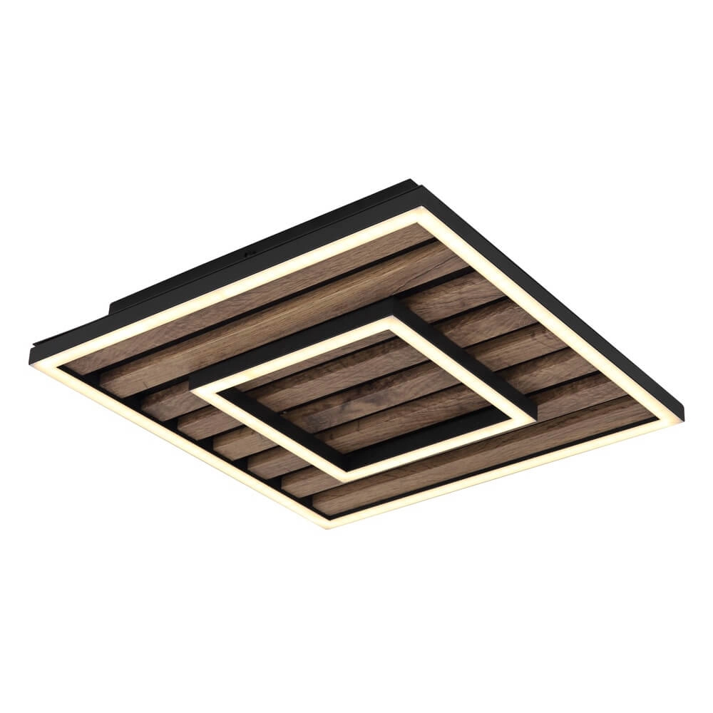 Plafonnier Woody noir avec carré de bois 30cm Plafonnier Woody noir avec carré de bois 30cm