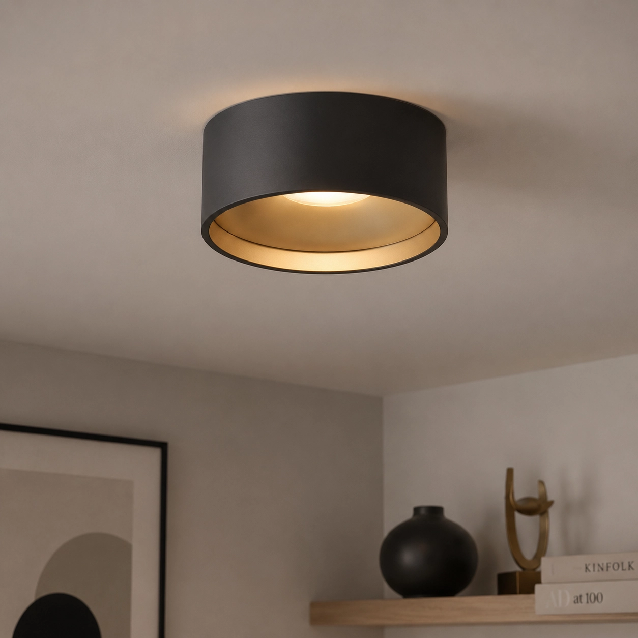 Éclairage de plafond de salle de bain Oran Ø 12cm - Noir/or