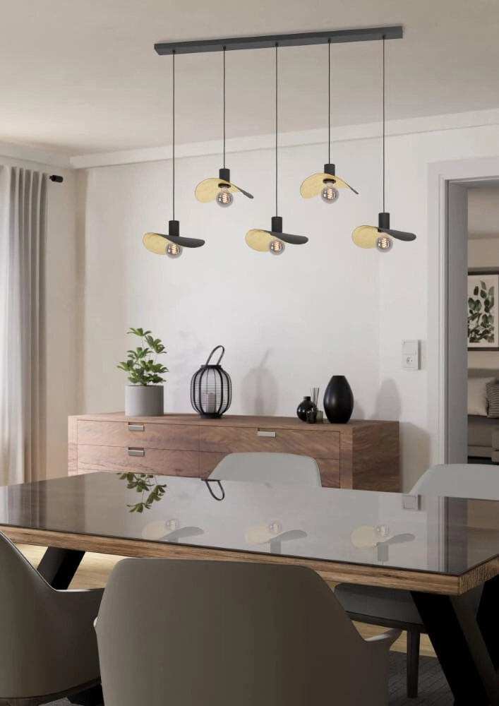 Lampe suspendue noire Saceda avec 5 lumières dorées Stars of Light 9008606292325