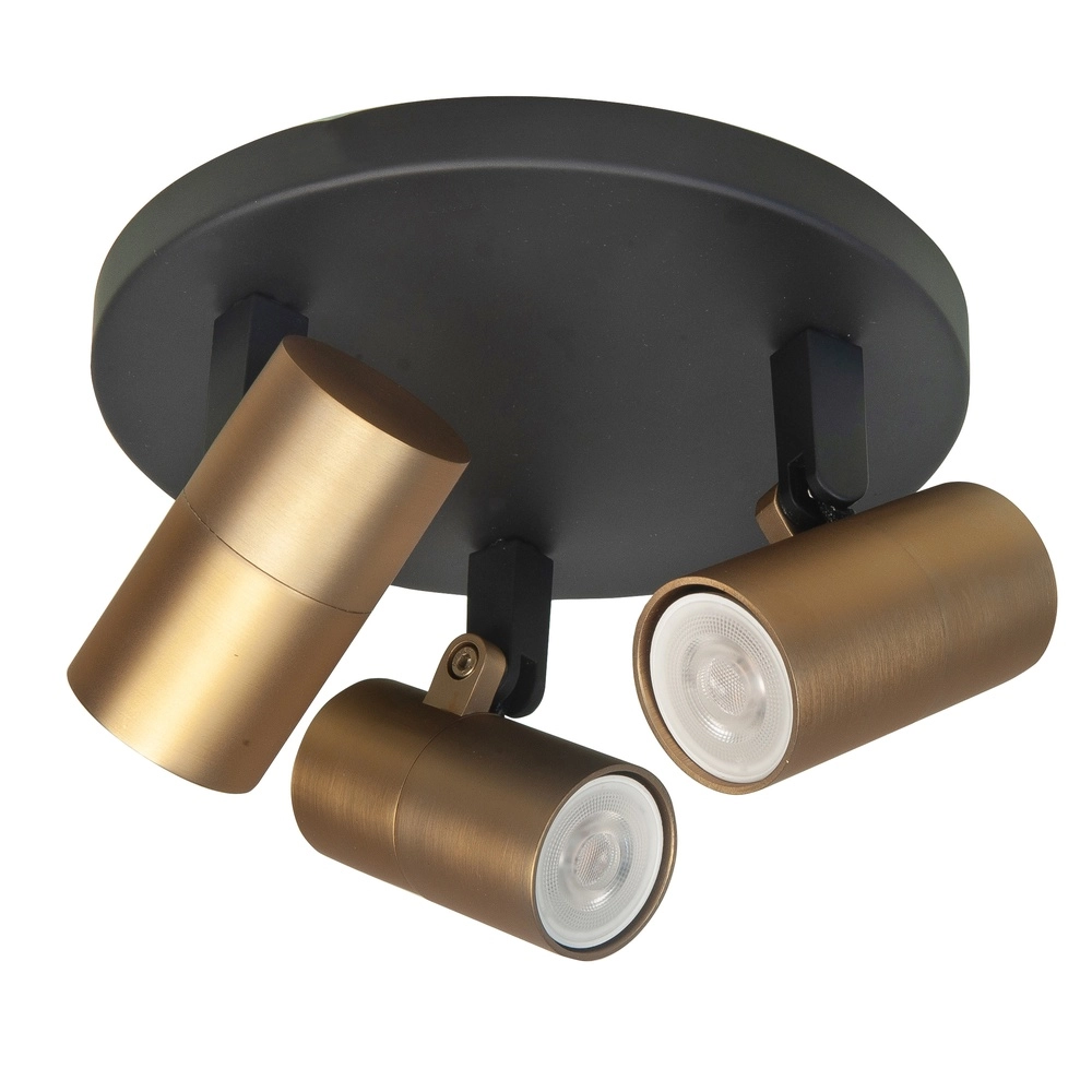 Spot monté en surface Piccolo noir avec laiton 3 lumières rond Spot monté en surface Piccolo noir avec laiton 3 lumières rond