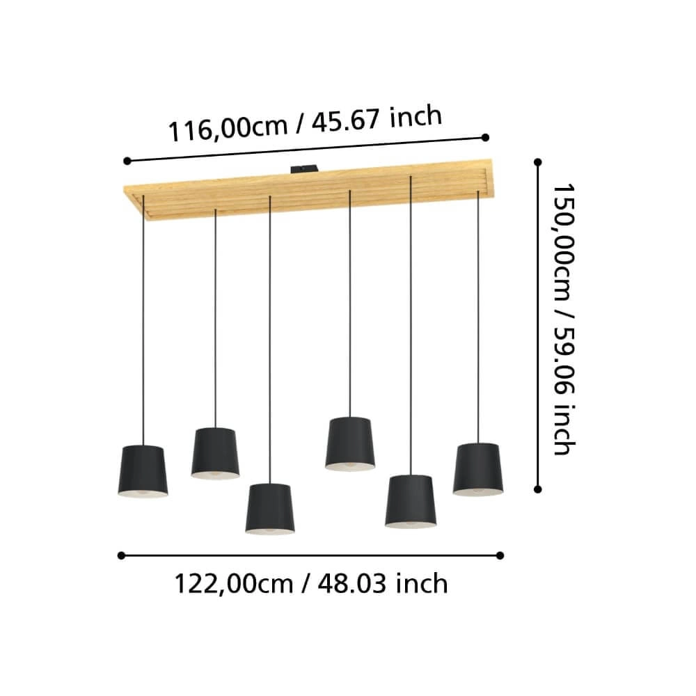 Lampe suspendue 6 lumières Camarioca bois avec du noir Stars of Light 9008606239047