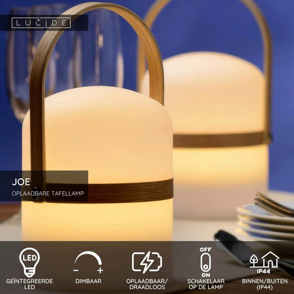 Lampe de table rechargeable Joe IP44 blanc Lucide 5411212061201