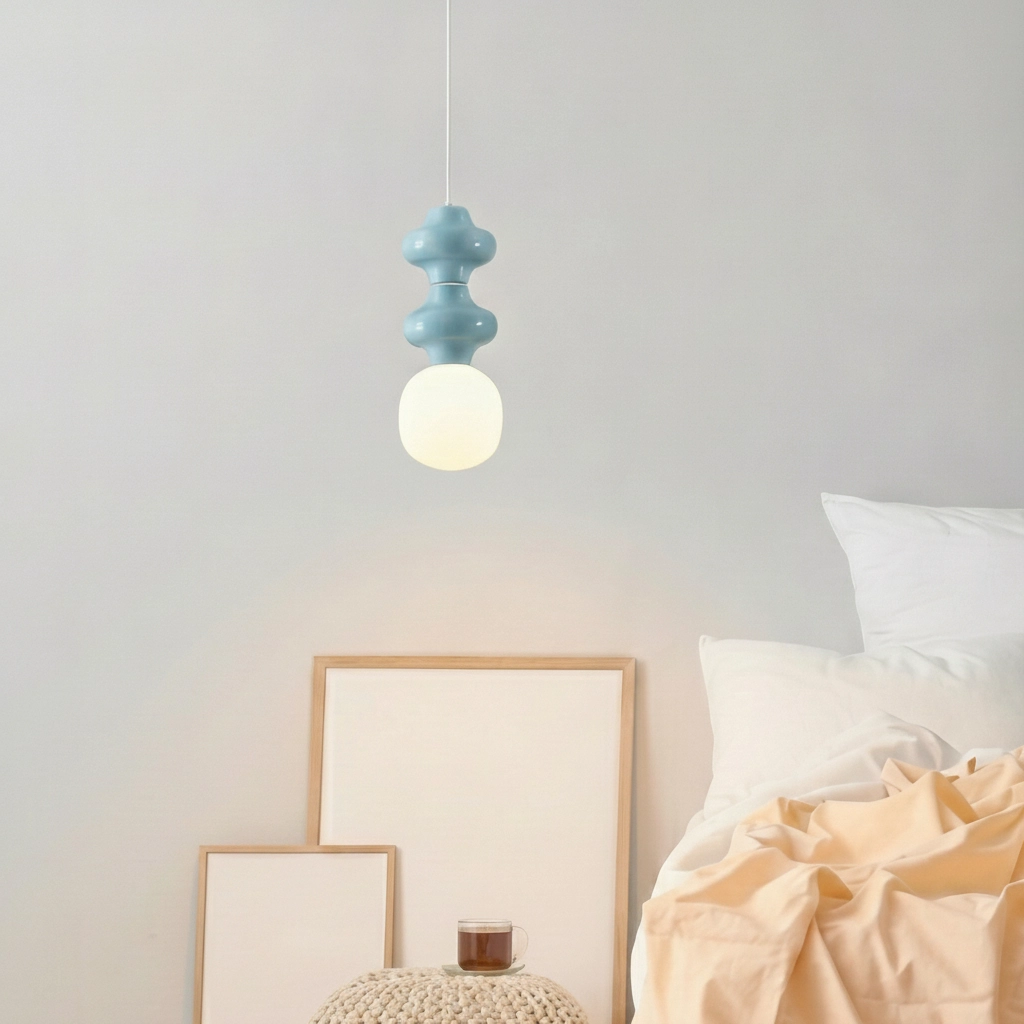 Suspension Clio M keremia bleu avec verre blanc
