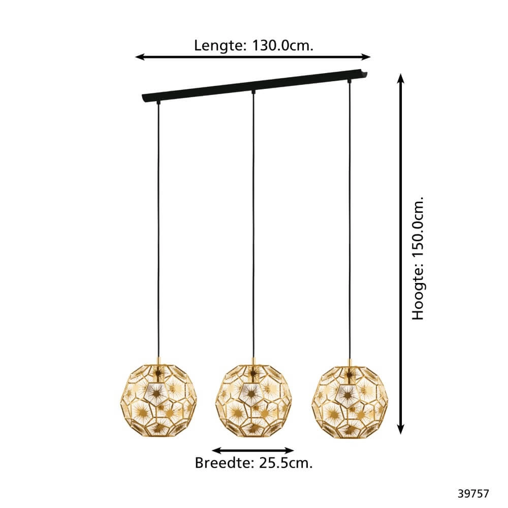Lampe suspendue dorée Skoura salle à manger - 3 lumières Stars of Light 9002759397579