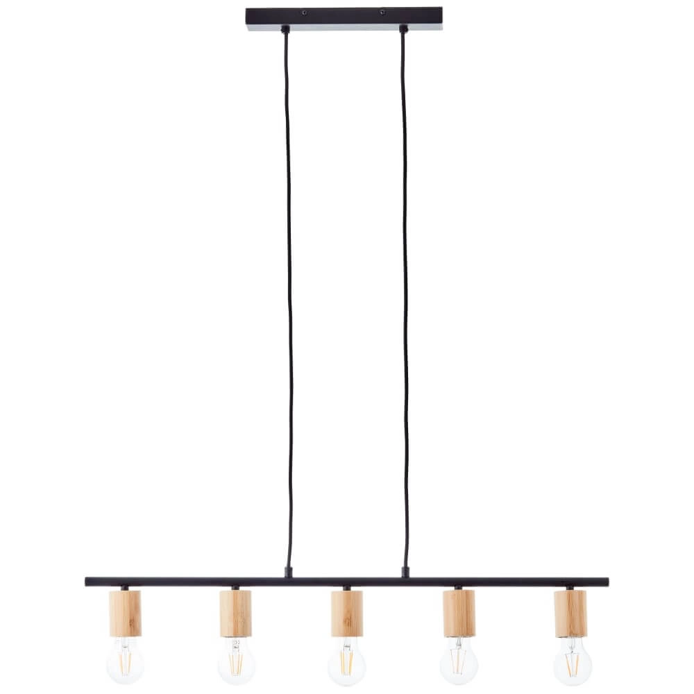 Lampe suspendue 5 lumières Kerry noir avec du bois Brilliant 4004353408960