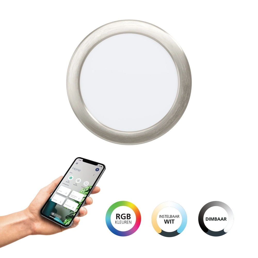 Lampe encastrée IP44 Fueva 6-Z Zigbee - acier inoxydable - Ø 16,8 cm