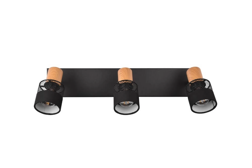 Spot en saillie 3 lumières Nandini noir avec du bois Trio 4017807581119