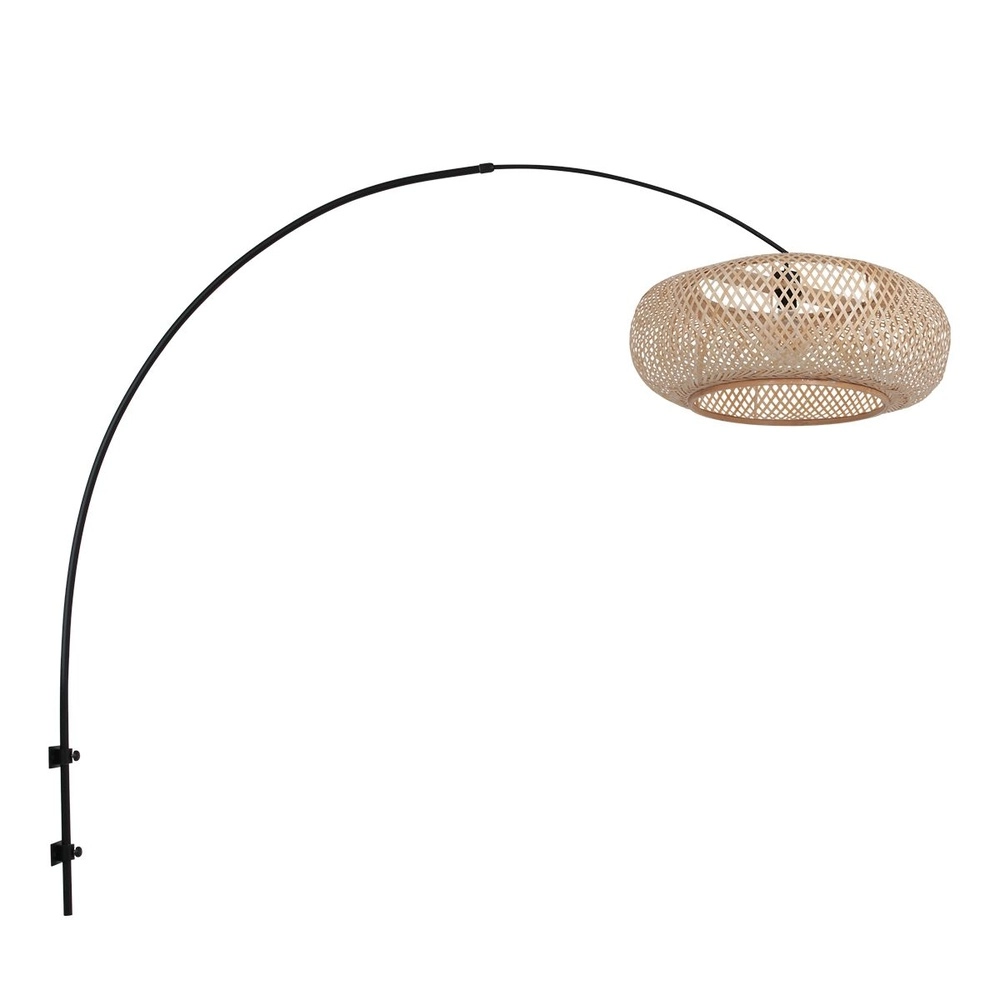 Applique murale arche Sparkled Light noir avec capuche en rotin