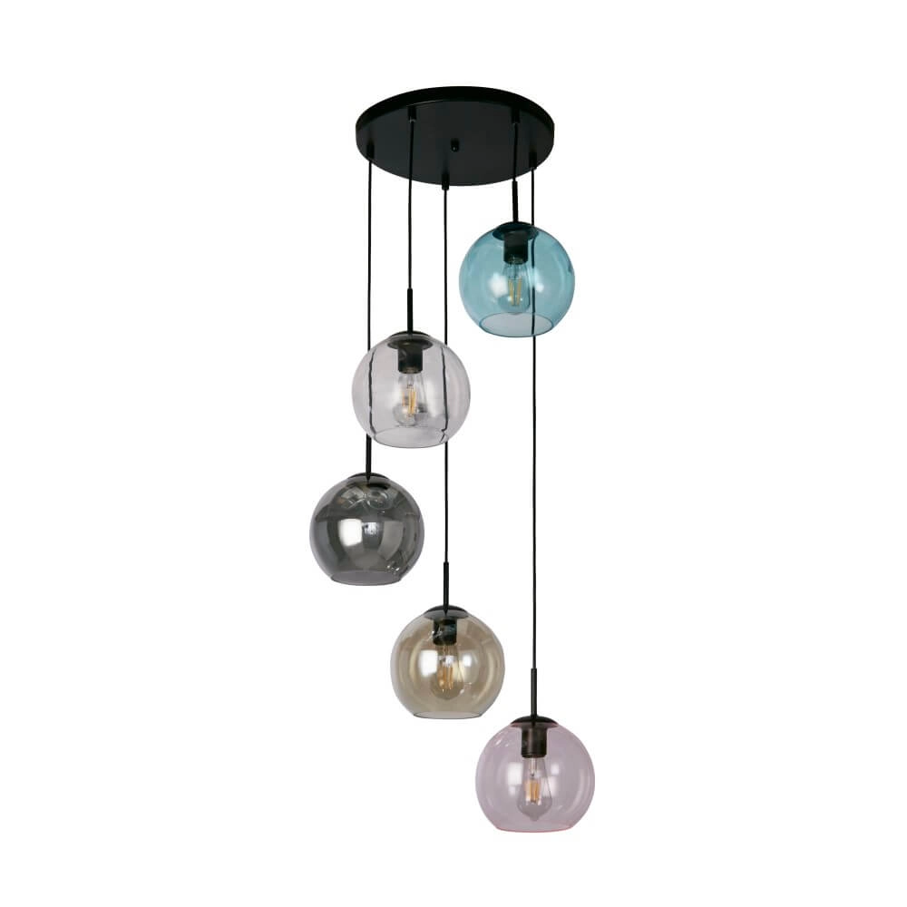 Lampe suspendue 5 lumières Mardi Gras II avec plusieurs couleurs de verre