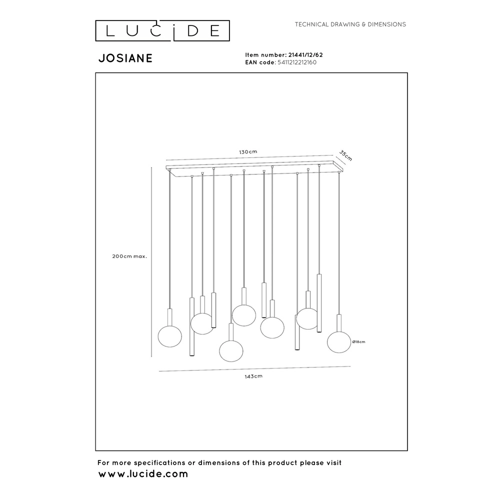 Lampe suspendue à 12 lampes Josiane noir avec or Lucide Vibes 5411212212160